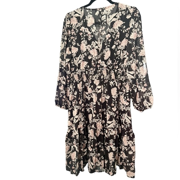 🍾5/$25🍾 3/4 Sleeve Surplice Smock Waist Floral Mini Dress - Picture 5 of 5